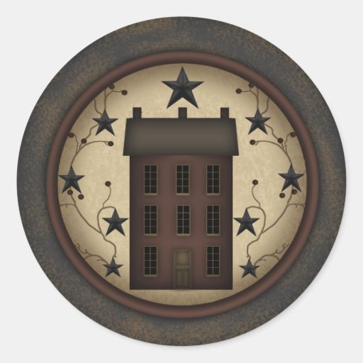 Image of Primitive Red Saltbox House round sticker