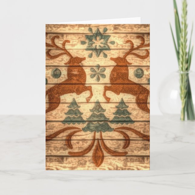 Primitive Reindeer Snowflakes Nordic christmas Holiday Card (Front)