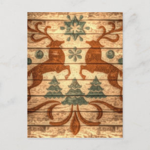 Primitive Reindeer Snowflakes Nordic christmas Holiday Postcard