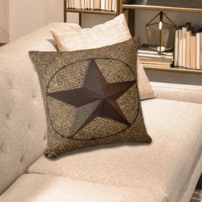 Primitive rustic burlap western country texas star cushion (Primitive rustic burlap western country texas star throw pillow)