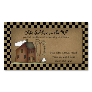 Primitive Rustic Country Saltbox on Kraft Magnetic Business Card