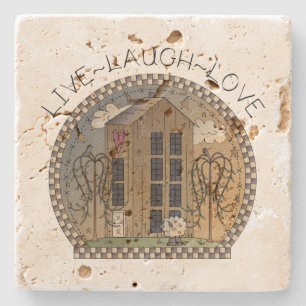 Primitive Rustic House Trees Live Laugh Love Stone Coaster