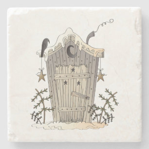 Primitive Rustic Outhouse and Crow Stone Coasters