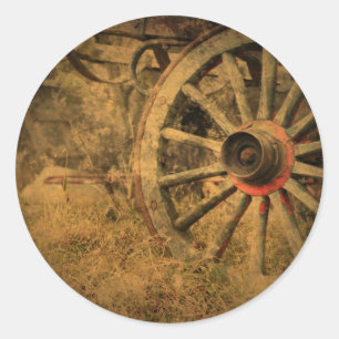 Primitive Rustic Western Country Wagon Wheel Classic Round Sticker