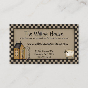 Primitive Saltbox House and Willow Tree Editable Business Card