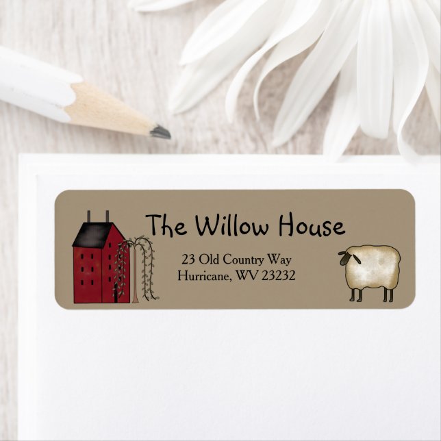 Primitive Saltbox House Willow Tree Return Address (Insitu)