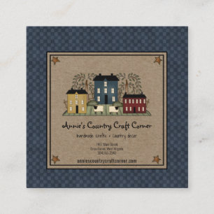 Primitive Saltbox Willow Tree and Sheep  Square Business Card