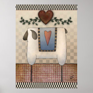 Primitive sheep and heart poster