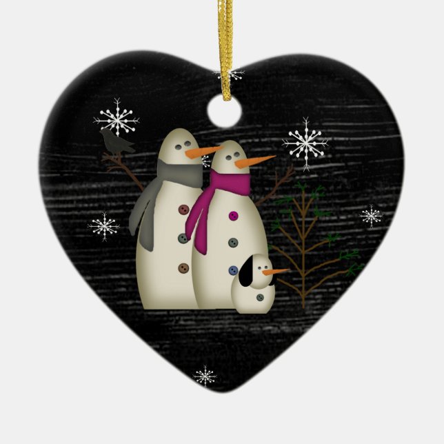 Primitive Snow Couple Ornament (Front)