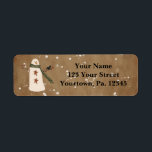 Primitive Snowman Address Label<br><div class="desc">This Primitive Snowman Address Label features a primitive snowman with a vintage paper look background. Great for all your Primitive Holiday or Country Mailings.</div>