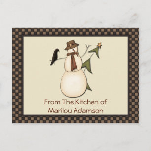 Primitive Snowman and Crow Recipe Cards