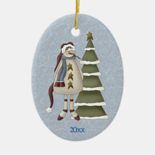 Primitive Snowman Ceramic Tree Decoration