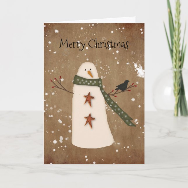 Primitive Snowman Christmas Card (Front)
