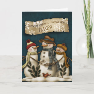 Primitive Snowman Christmas Greeting Card