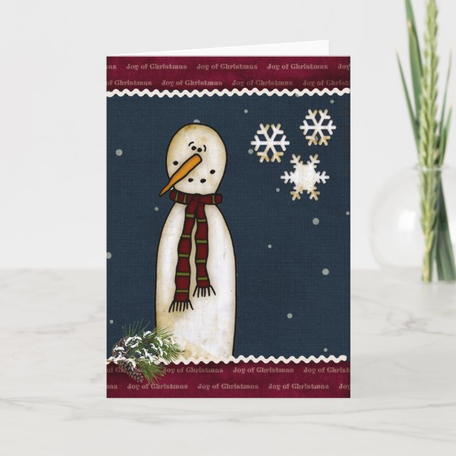 Primitive Snowman Christmas Greeting Card (Front)