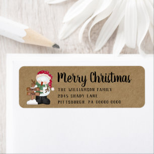 Primitive Snowman Christmas Kraft Return Address