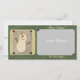 Primitive Snowman Christmas Photo Card