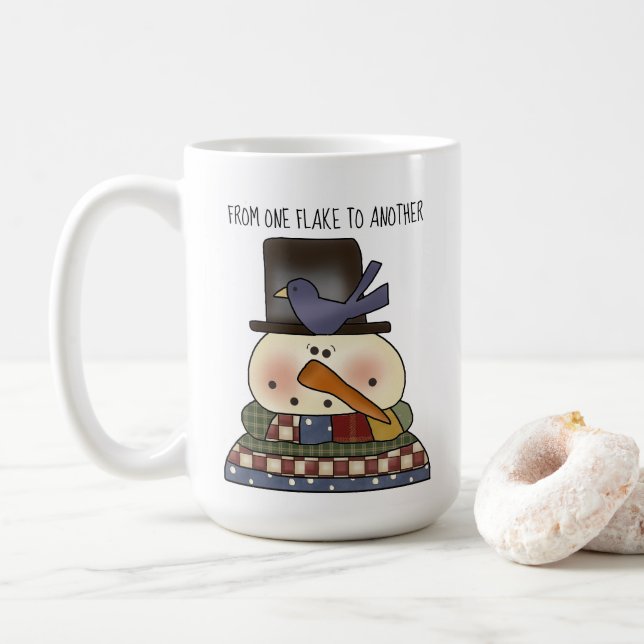Primitive Snowman Coffee Cup (With Donut)