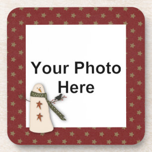 Primitive Snowman Custom Photo Cork Coaster