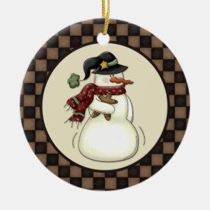 Primitive Snowman Gingerbread Man Ceramic Tree Decoration
