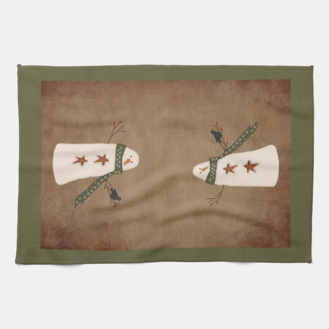Primitive Snowman Kitchen Towel (Horizontal)
