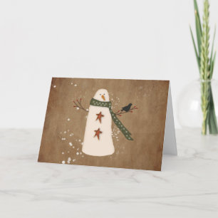Primitive Snowman Large Font Christmas Card