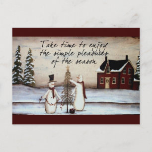Primitive Snowman Postcard