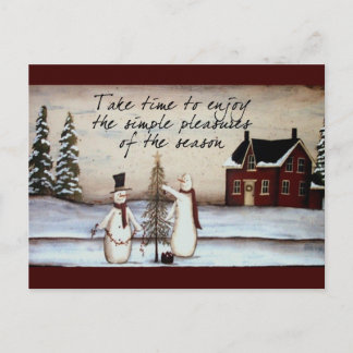 Primitive Snowman Postcard