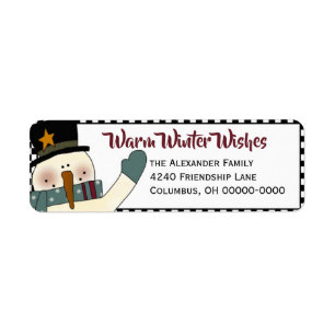 Primitive Snowman Return Address Label-Holiday