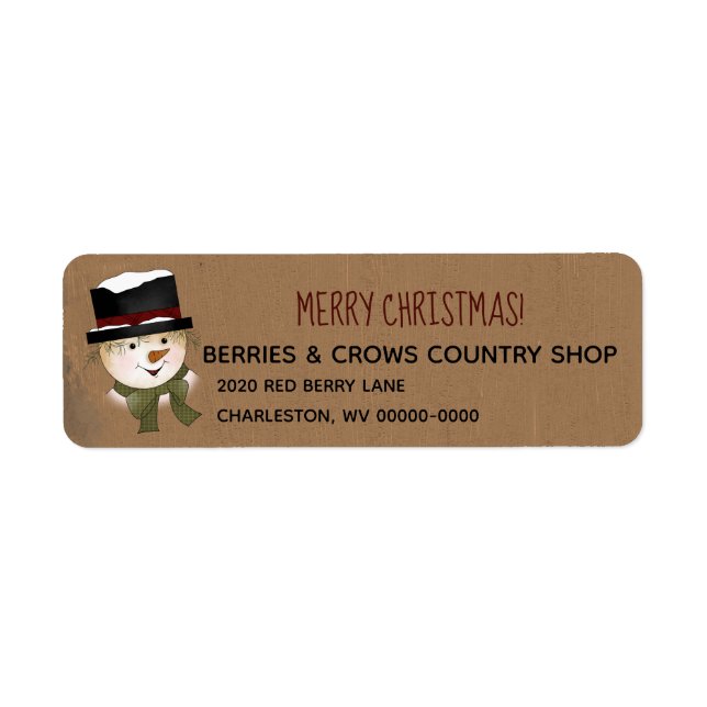 Primitive Snowman Rustic Address Label (Front)