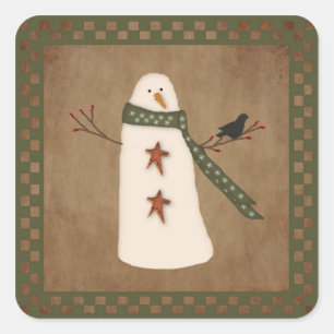 Primitive Snowman Sticker