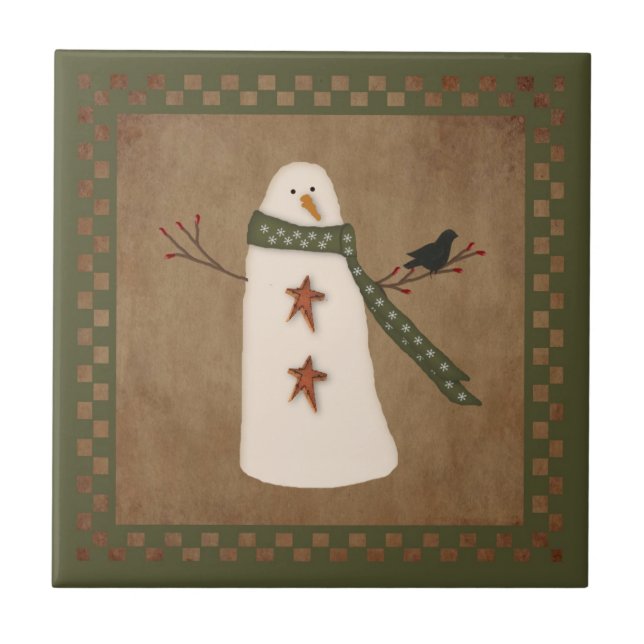 Primitive Snowman Tile (Front)