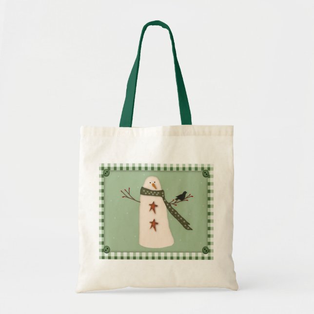 Primitive Snowman Tote Bag (Front)