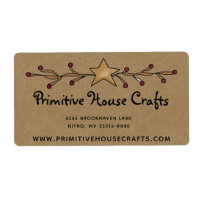 PRIMITIVE STAR & BERRIES ON KRAFT SHIPPING LABEL
