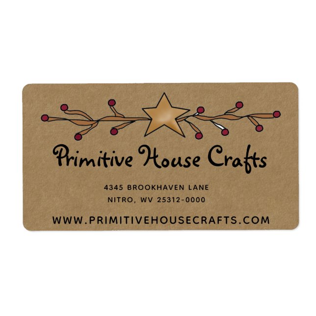 PRIMITIVE STAR & BERRIES ON KRAFT SHIPPING LABEL (Front)