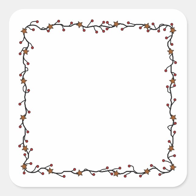 Primitive Stars, Berries & Twigs Square Wreath Square Sticker (Front)