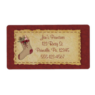 Primitive Stocking Holiday Business Label