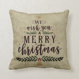 Primitive Style - We Wish You A Merry Christmas Cushion