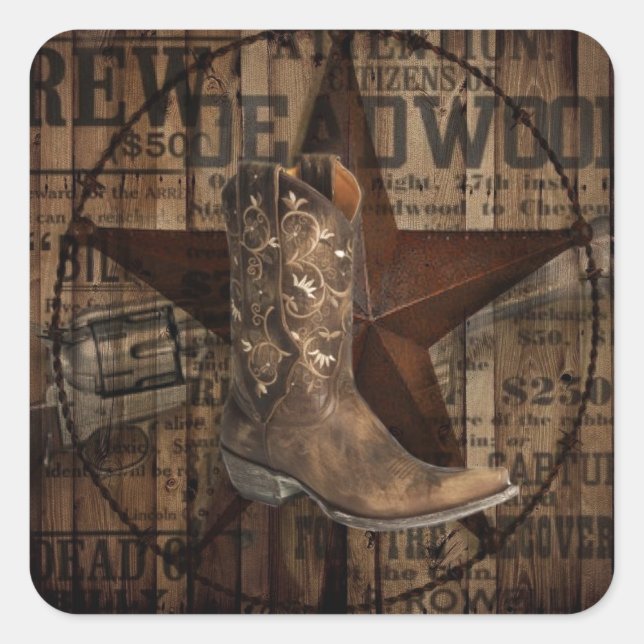 Primitive texas lone Star Western Country Cowboy Square Sticker (Front)