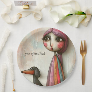 Primitive Textured Dachshund Party Paper Plates