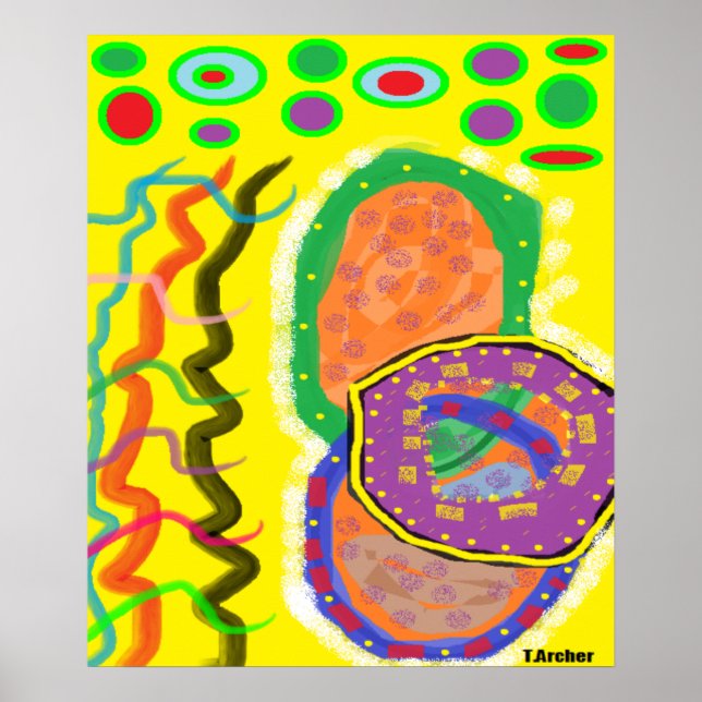 Primitive tribal art poster print mixed colours (Front)