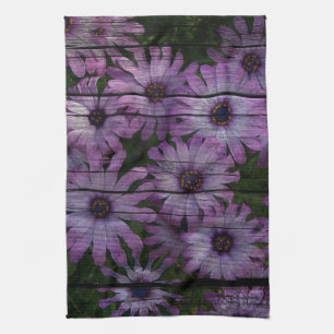 Primitive Western Country Barn plank purple daisy Tea Towel