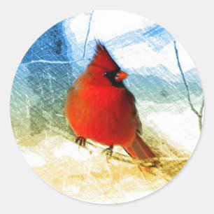 Primitive western country christmas red cardinal classic round sticker