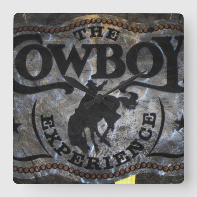 Primitive western country Horse cowboy rodeo Square Wall Clock (Front)