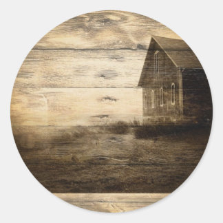 primitive western country old barn farmhouse cabin classic round sticker