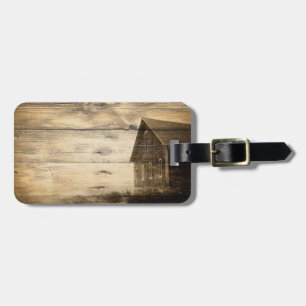 primitive western country old barn farmhouse cabin luggage tag