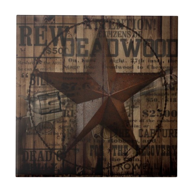 primitive wild western country Texas Star cowboy Tile (Front)