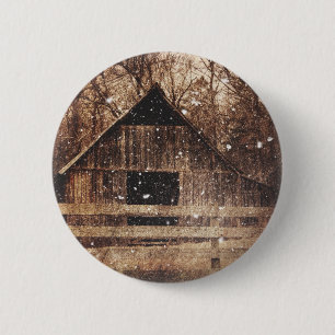 Primitive Winter Snow Country Rural Old Barn 6 Cm Round Badge