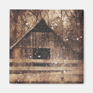 Primitive Winter Snow Country Rural Old Barn Magnet