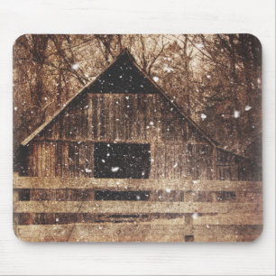 Primitive Winter Snow Country Rural Old Barn Mouse Mat